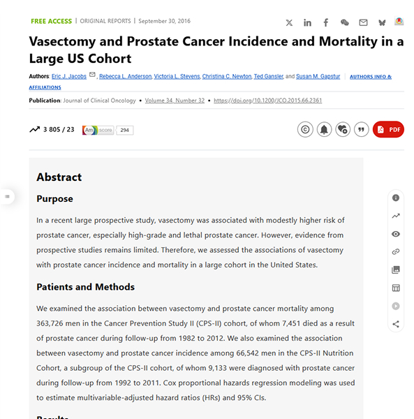 Vasectomy and Prostate Cancer Incidence and Mortality in a Large US Cohort